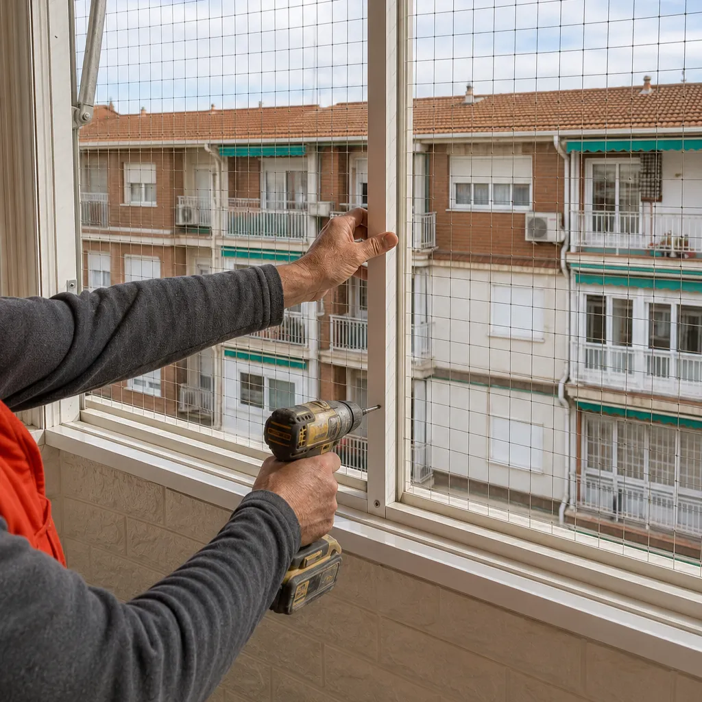 Instalación profesional de una protección para gatos